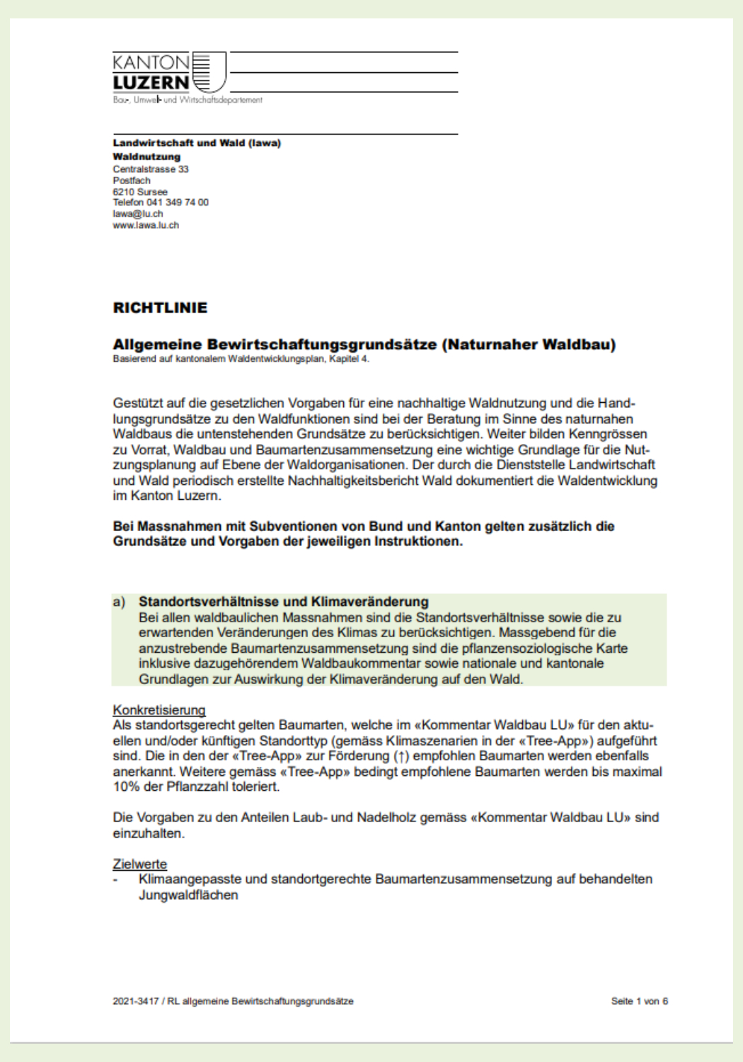 Richtlinie Bewirtschaftungsgrundsätze (Naturnaher Waldbau)